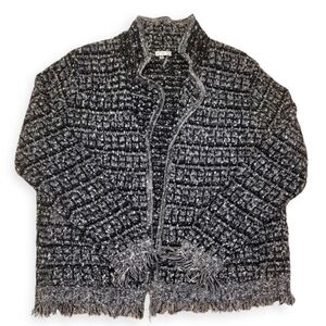 SIONI Black Grey Tweed fabric Cardigan Jacket